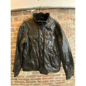 Levi’s Black PU Leather Fleece Lined Biker Jacket Coat Men’s Size XL